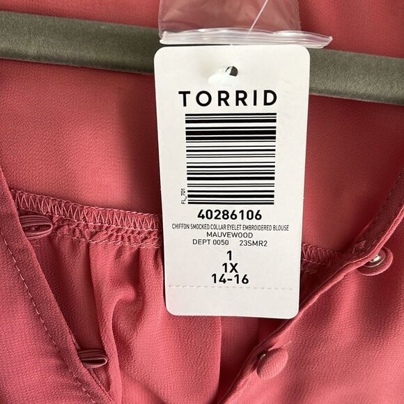 Torrid Chiffon Eyelet Embroidered Blouse Size 1x (14-16) NWT Mauvewood - Picture 4 of 7